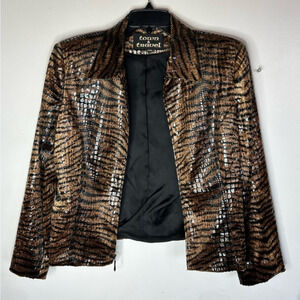 Vintage Town‎ & Travel Metallic Printed Faux Leather Jacket Size 14
